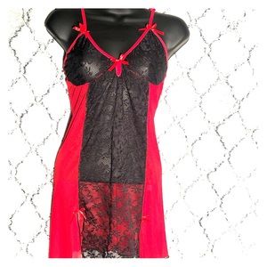 Sexy Sheer Red & Black Lace Lingerie sz XL